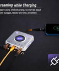 Portable Guitar Audio Interface 24Bit 96kHz USB C Gear With Instrument Gain, connected for streaming while charging setup.