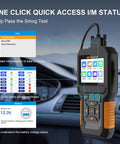 Display of New 2026 12V/24V OBD2 Diesel Diagnostic Scanner for heavy trucks and cars, showing smog readiness and battery voltage.