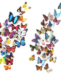 Colorful butterflies from 80 Piece Butterfly Wall Decor Set With Foldable Wings Waterproof Reusable PVC Wall Stickers for easy DIY décor.