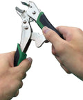 Hands using 7.5 Inch Screw Removal Locking Pliers For Stripped Screws PZ65 With Quick Release And Secure Grip Fits 7.0mm To 12mm