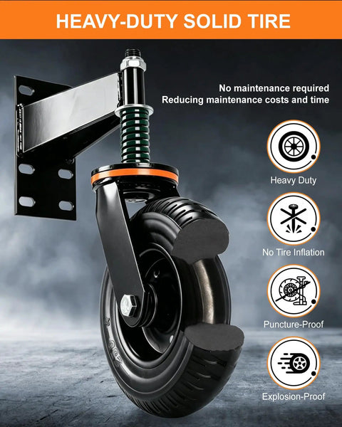 Heavy Duty 8-Inch Gate Wheel With Spring Loaded Support And 750 Lb Capacity, 360 Degree Rotation; perfect for swing gates.