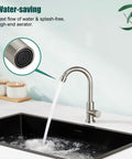 Slick Single Handle Gooseneck Bar Sink Faucet Finished In Brushed Nickel And Built From Commercial Grade SUS304 Stainless Steel with aerator.