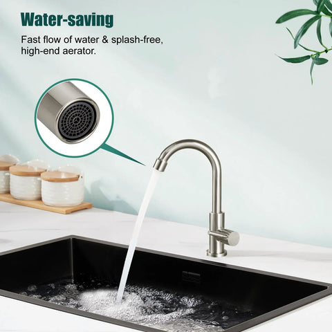 Slick Single Handle Gooseneck Bar Sink Faucet Finished In Brushed Nickel And Built From Commercial Grade SUS304 Stainless Steel with aerator.