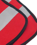 Close-up of Hella Bright Mesh Safety Vest For Kids With Heavy Duty Reflective Strips And Easy Stretch Waistband 5 Pack Neon Red.