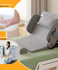 Super Comfortable Electric Backrest With Remote Lift For Bed Care, smooth angle adjustment, soft cotton linen upholstery on a bed.