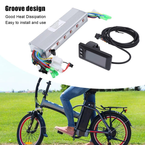 Low Noise Quiet Running 24V 36V 48V Brushless Motor Controller With LCD Display For Ebike Conversion Kit showing controller and display