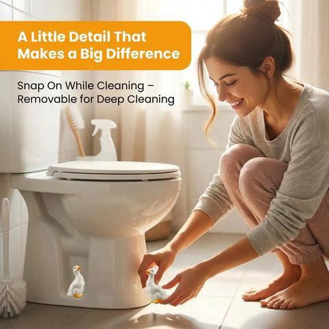 Heckin Cute Duck Toilet Bolt Covers With Ceramic Snap On Screw Caps For Base Bolts used during bathroom cleaning.