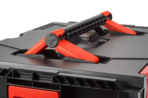 Universal Compact Wheel Bearing Removal And Installation Tool Set's carrying case with a sturdy black and red handle, 22 Ton Capacity