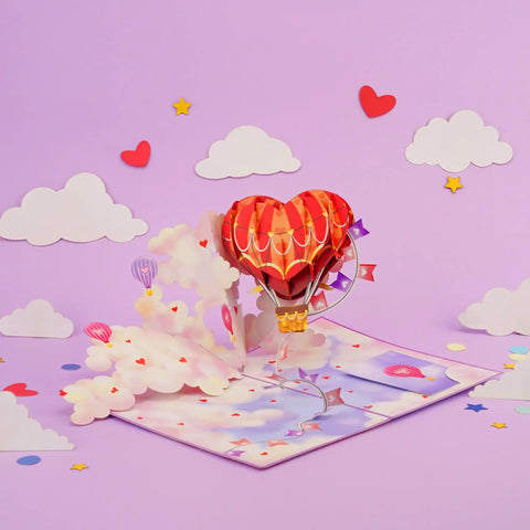 Heart Hot Air Balloon 3D Pop Up Card With Dreamy Sky Scene Gift For Valentines Day Birthday Mothers Day Anniversary Thinking Of You Includes Envelope And Message Note 5x7 Card