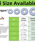 Chart showing 3/4 Inch Screw On PTFE Teflon Furniture Glides For Wooden Furniture, available in multiple sizes.