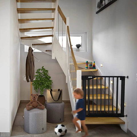 Black Baby Gate For Stairs And Doorways, versatile pet gate for home, kitchen and hall, fits 26 to 29 inch openings