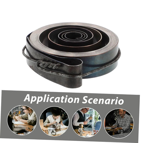 Complete Mechanical Alarm Clock Repair Kit With Spring Steel Return Spring Assembly shown coiled with usage scenarios below