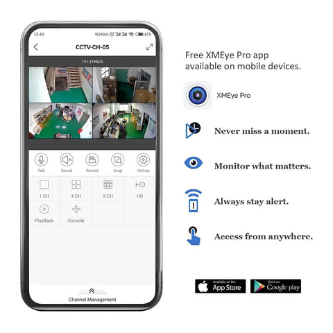 Mobile phone displaying 16 Channel Hybrid DVR For CCTV Security System With 5MP 4MP 1080P AHD TVI CVI Analog And IP Cameras H265 P2P Remote Viewing No Brainer Setup No Hard Drive Included interface.