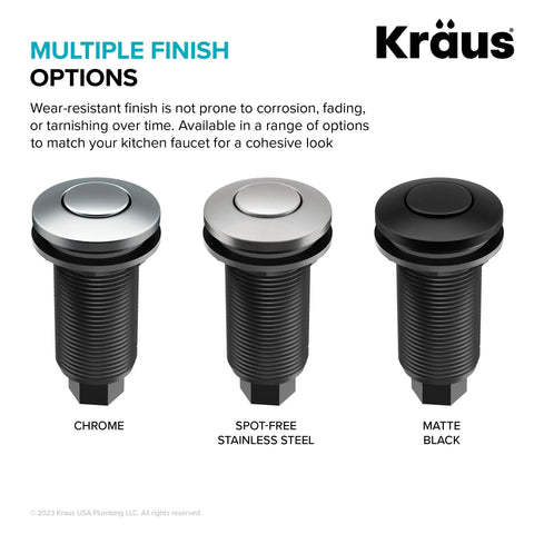 Easy Install Garbage Disposal Air Switch Kit in Matte Black, Chrome, and Spot-Free Stainless Steel Finish