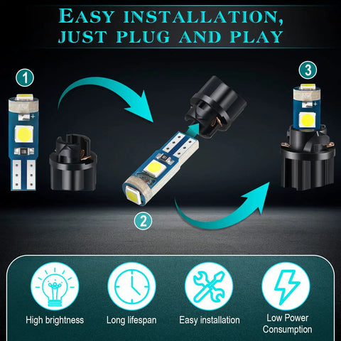 40 Piece T5 And T10 LED Bulbs Dash Lights Kit With Twist Socket For Easy Install Interior Car Lights, plug and play instructions