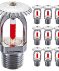 10 Pack Copper Fire Sprinkler Heads 155 Degree Activation Half Inch Thread Vertical Spray with chrome finish and red trigger