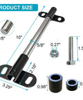 Hardcore Heavy Duty Wheelbarrow Axle Bracket Kit With Solid Five Eighth Inch Shaft And Bulletproof Steel Brackets Pom Gaskets Plus Complete Bolt And Nut Set For Stress Free Yard Work showing 10 inch solid axle, brackets, and mounting hardware sizes.
