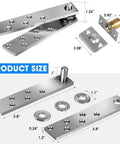 Hidden Door Hinge Set Heavy Side Type For Wood Doors And Bookshelves, 2 Pack Pivot Hinges with product size dimensions