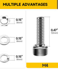 Tough As Nails M4 Screw Bolt Kit Featuring 100 Pieces Of 304 Stainless Steel Hex Socket Cap Bolts and matching nuts and washers.