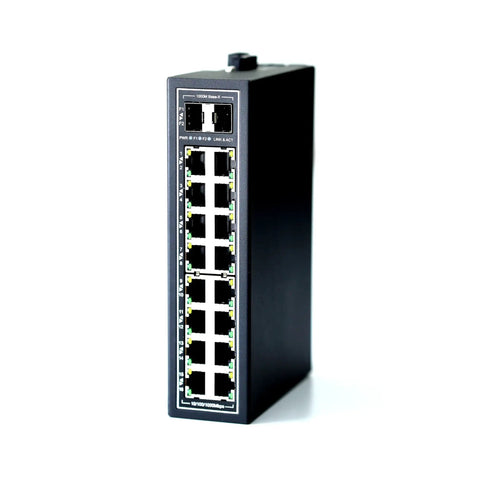 Front view of 18 Port Gigabit Industrial Ethernet Switch Unmanaged With DIN Rail Mount And Wall Mount Bracket UL Listed Fanless Design