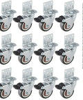 1.5 Inch Side Mount Caster Wheels Set Of 12 With Locking Swivel, L Shaped Rubber Casters, Double Plate Brakes, Screws, Screwdriver
