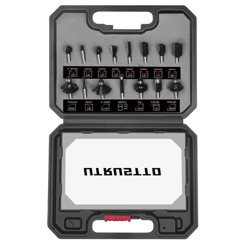 15 Piece One Quarter Inch Shank Tungsten Carbide Router Bit Set With Plastic Case shown open with bits inside