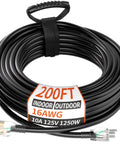 Coiled 200 Ft Outdoor Extension Cord Weatherproof SJTW 16 Gauge 10A 1250W Heavy Duty Flexible 3 Prong Electric Cord