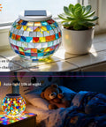 Color Changing Solar Powered Glass Ball Lights For Outdoor And Indoor Decor Mosaic Globe Lamp on windowsill and nightstand