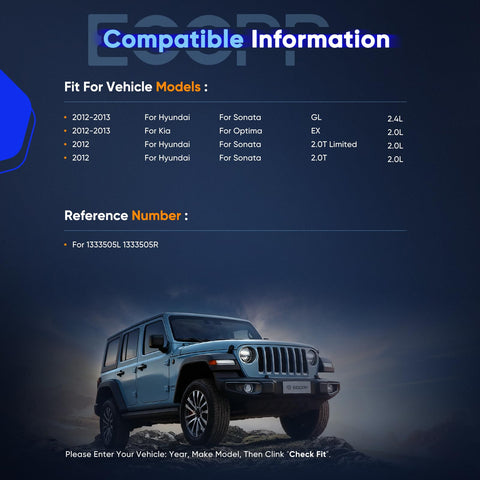 Compatible information for vehicle models and reference number details above an image of a blue Jeep.
