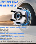 Front Wheel Bearing Hub Assembly With 5 Lug ABS Fits Chevy Cobalt 2008 2010 Malibu 2004 2012 Pontiac G6 2005 2010 Saturn Aura 2007 2009 HHR 2008 2010 Replacement Hub Assembly shown spinning on wheel