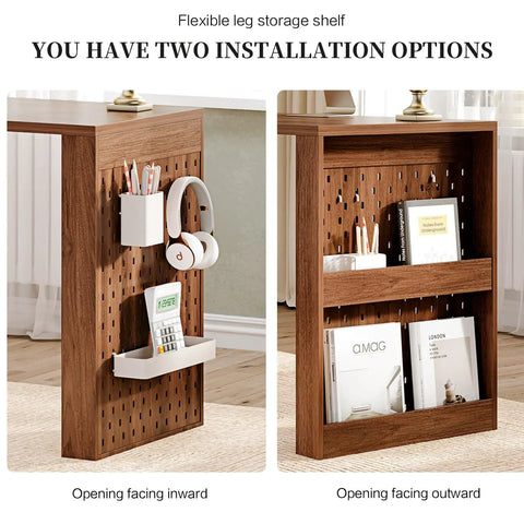 L Shaped 47 Inch Corner Desk With Six Drawers And File Cabinet Rustic Walnut Farmhouse Computer Desk Two Shelf Installation Options