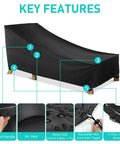 Key features of Heavy Duty Waterproof Patio Chaise Lounge Cover For Outdoor Furniture Fits 78L X 34W X 32H Inches Black