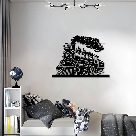 Dope Black Metal Steam Locomotive Train Wall Art For Living Room And Office Industrial Iron Sculpture With Durable Finish in bedroom