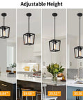 Black Pendant Lights For Kitchen Island, Modern Lantern Fixtures With Clear Glass Shades, adjustable height in four settings