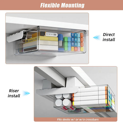 Slick Two Pack Under Desk Drawers With Smooth Glide Action, flexible mounting options for clutter-free workspace organization.