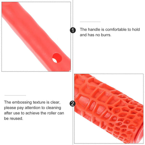 Close-up of Decorative Texture Roller With Handle for Faux Wood Wall Finish Painting showing comfortable grip and clear embossing.