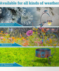 3 In 1 Outdoor Metal Bird Bath With Feeder And Planter Garden Blue Bird Bath With Solar Lights With Frost, UV, Waterproof Design