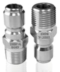 Front view: Essential Washer stainless steel 3/8 in NPT male plug pressure washer fittings, set of 2