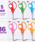 36 Pack Kid Scissors For School And Home, 5 Inch Safety Blunt Tip Scissors with Comfort Grip, Various Colors Displayed