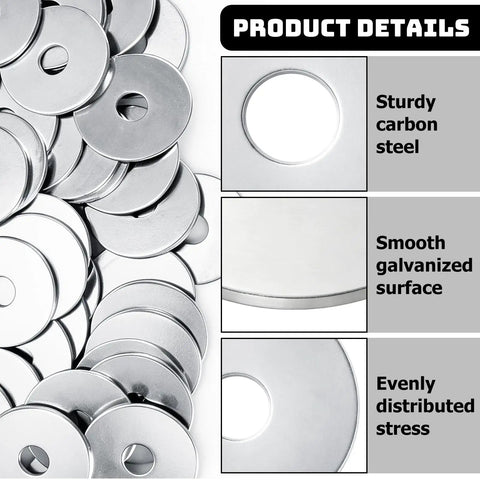 Bulk 200 Piece Flat Washer Set Zinc Plated Carbon Steel 10 Mm ID 40 Mm OD 2 Mm Thick Fender Style Washers