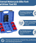 Fork Seal Driver Tool Kit 14Pcs For 35Mm To 50Mm Forks No Fuss Pro Grade Install Set with red adapters in blue case