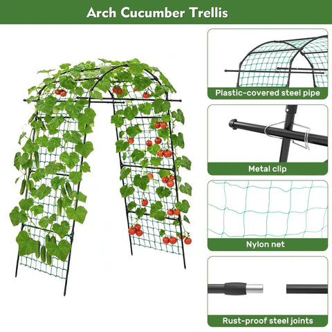 Arch Cucumber Trellis with vines showing off Tall Garden Arch Trellis For Climbing Plants, 86 Inch Metal Garden Archway design
