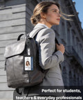 Person carrying backpack with Heavy Duty Retractable Keychain With Carabiner Badge Reel For ID Holder Up To 8 Oz attached