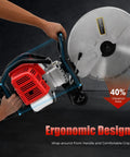 Badass Heavy Duty Concrete Cut Off Saw With Razor Blade And Rock Solid Steering Wheel Pro Masonry Workhorse For Wet Dry Brick Stone And Mortar Rough Jobs Around Town, showcasing ergonomic design and grip.