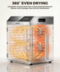 Heavy Duty Commercial Food Dehydrator With Twelve Roomy Trays And Jerky Hooks Made Of Rust Proof 304 Stainless Steel featuring dual fans for even drying.