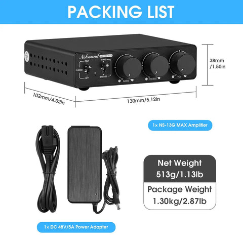 Beast 300W Per Channel Class D Stereo Amplifier for Home Theater and Studio Monitors with power adapter and dimensions