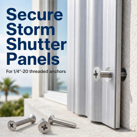 Get These Bad 100 Pcs 304 Stainless Steel Hurricane Shutter Fasteners And Sidewalk Bolts For Your Home And Keep Windows And Doors Locked Down Tight In Any Storm Without Fear Of Damage. Stainless screws securing storm shutter panels.