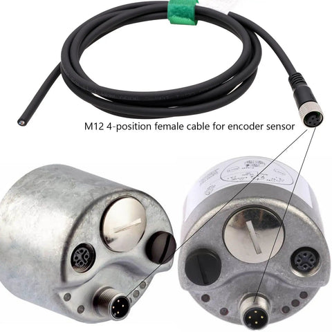 M12 A Coded 4 Pin Female Sensor Cable for Actuator Encoder to Bare Wire Lead 2m with connectors and encoders, ideal for automation