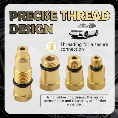 4 Piece Compression Tester Adapter Kit With 10mm-1.0, 12mm-1.25, 16mm-1.5, 18mm-1.5 Thread Sizes For Gas Engines And Motorcycles shown