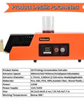 No Sweat 3D Filament Extruder Machine in orange, compact design with digital display, adjustable speed and temperature settings.